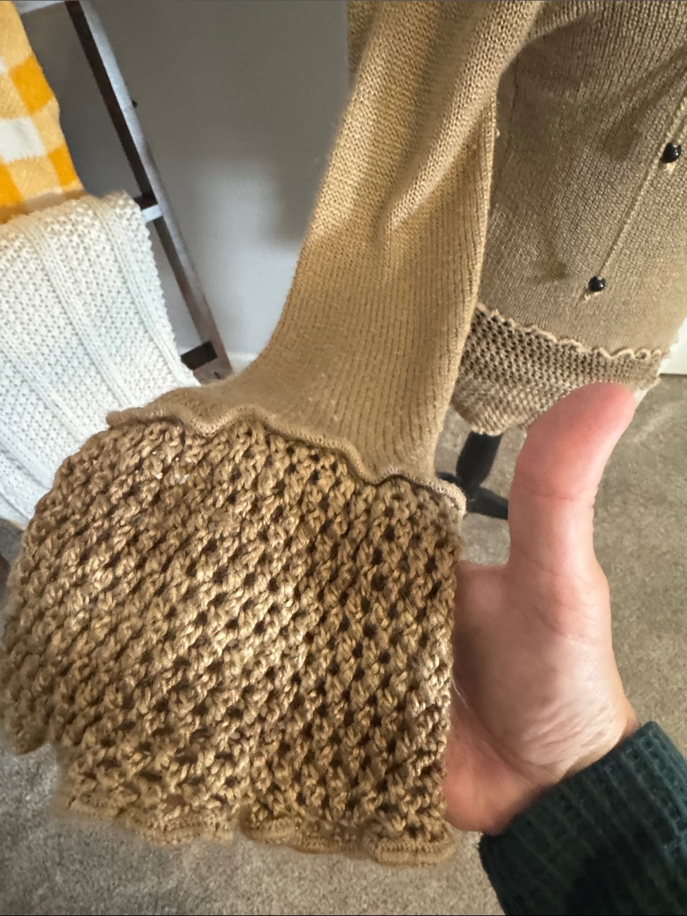 Boston Proper Camel Knit Off-the-Shoulder Lace-Trim Sweater - Picture 6 of 8
